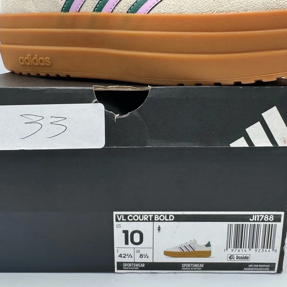 Adidas VL Court Bold Cream Sneakers with Green and Pink Stripes 10womens new - Picture 3 of 9